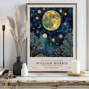 William Morris Księżyc i gwiazdy - plakat retro Biały
