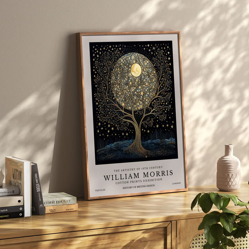 William Morris Księżyc i gwiazdy - plakat retro Burgundia