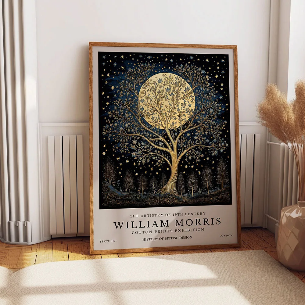 William Morris Księżyc i gwiazdy - plakat retro Fioletowy/фиолетовый