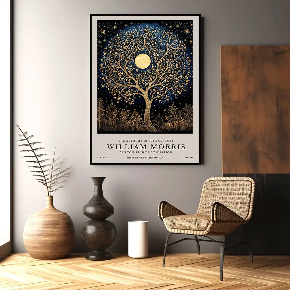 William Morris Księżyc i gwiazdy - plakat retro Jasnożółty
