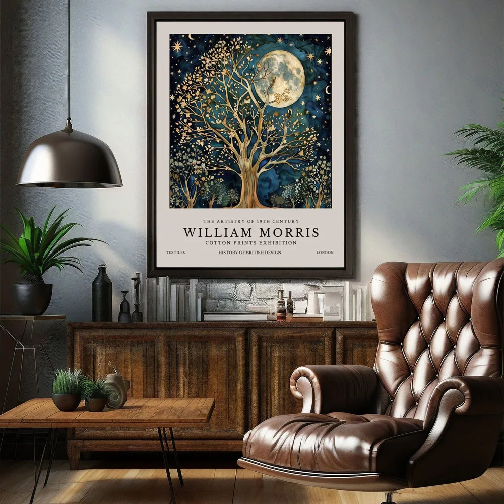 William Morris Księżyc i gwiazdy - plakat retro Zielony