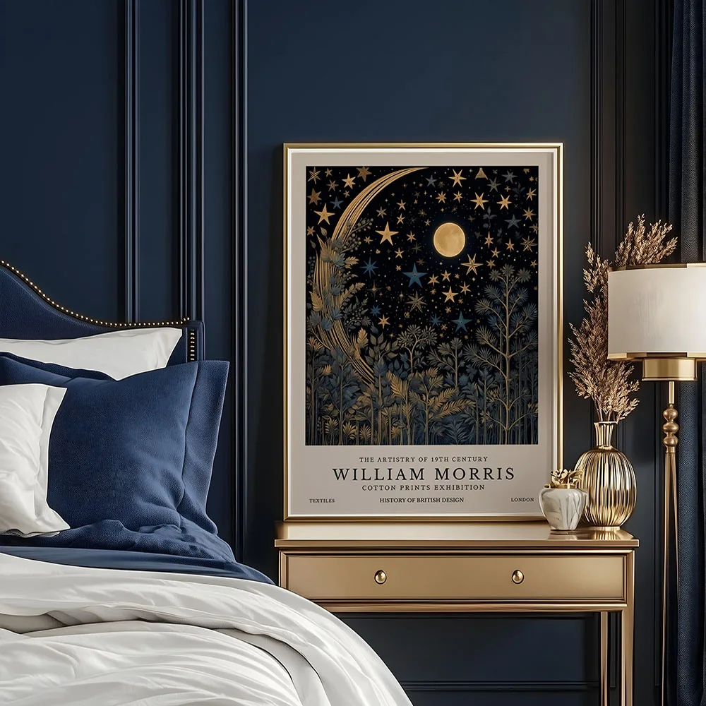 William Morris Księżyc i gwiazdy - plakat retro żółty