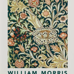 William Morris - plakat kwiatowy vintage Jasnoszary