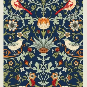 Plakat William Morris kwiaty, liście i ptaki Czerwony