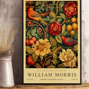 Plakat vintage William Morris - retro grafika roślinna Khaki