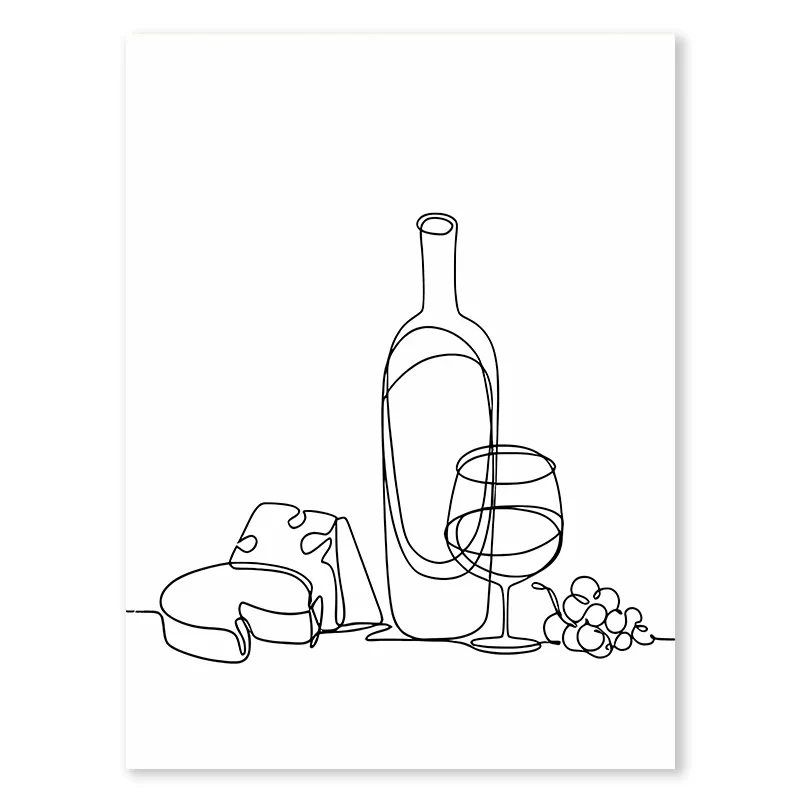 Wino i ser - minimalistyczny plakat do kuchni żółty