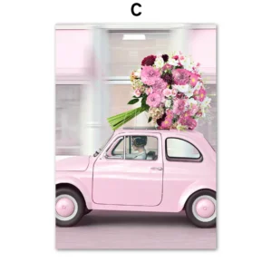 Plakat wiosenne kwiaty - róża, piwonia i sakura Czerwony