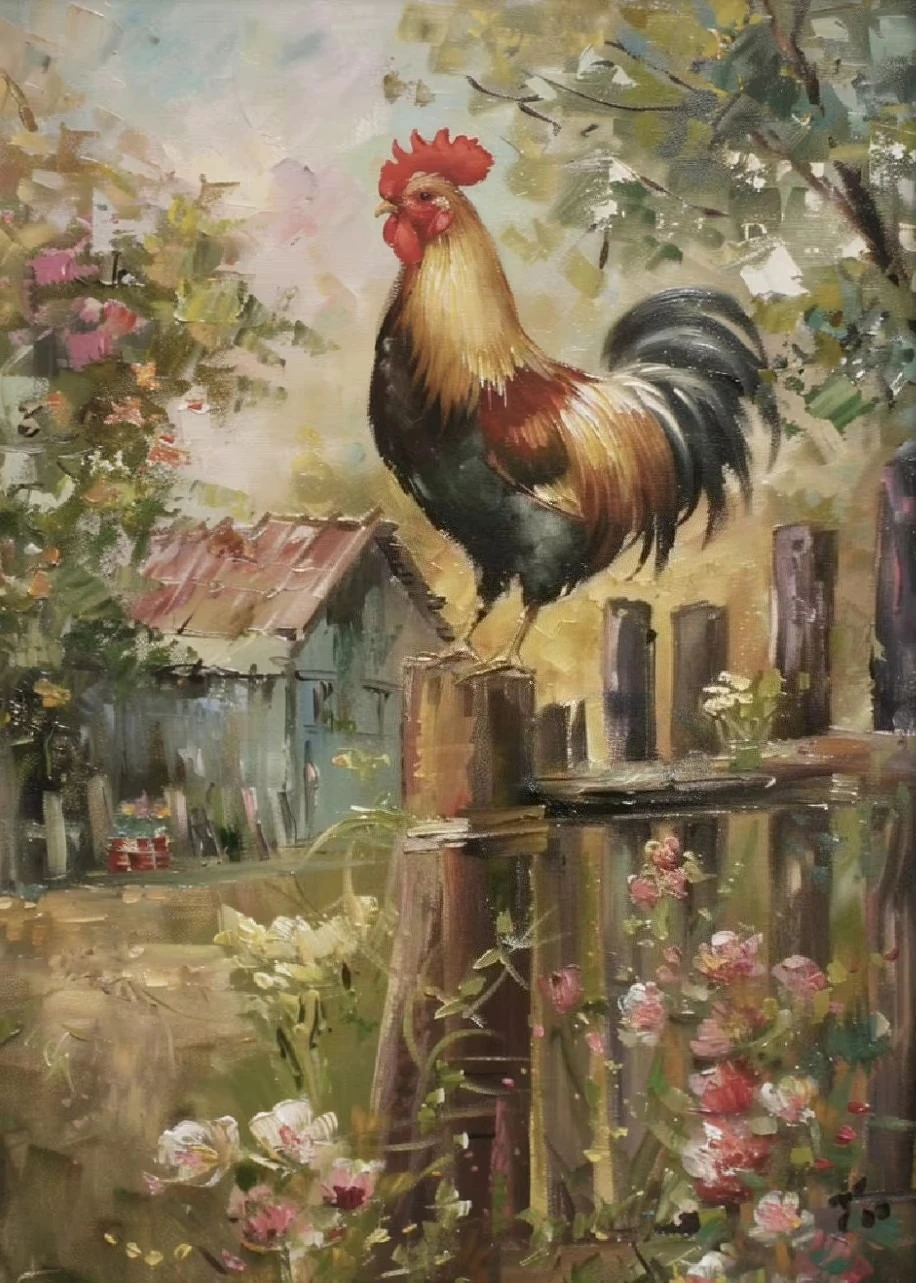 Plakat wiosenny zajączek i gęś cottagecore żółty
