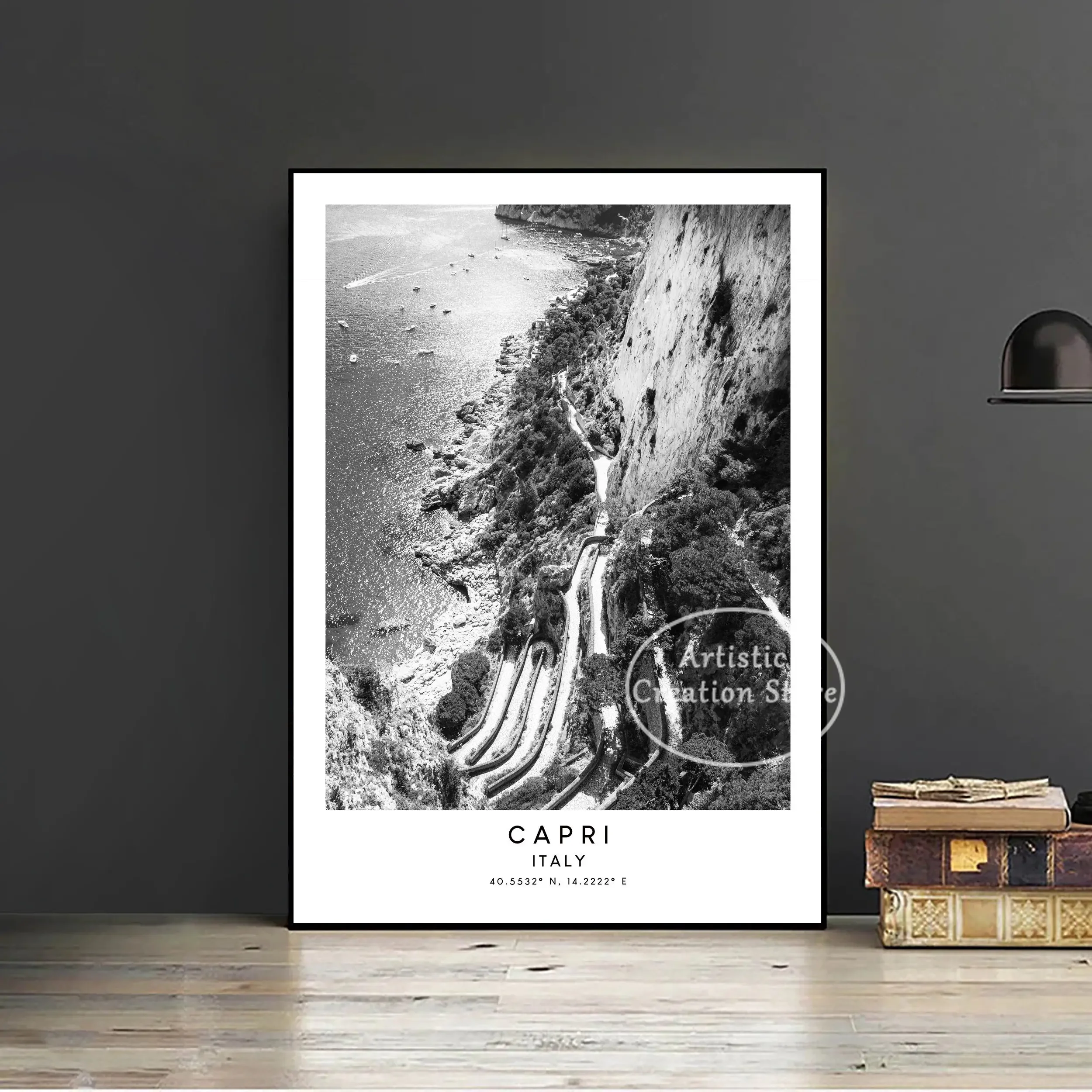 Plakat Włochy - czarno-biała podróż retro Wzór 1