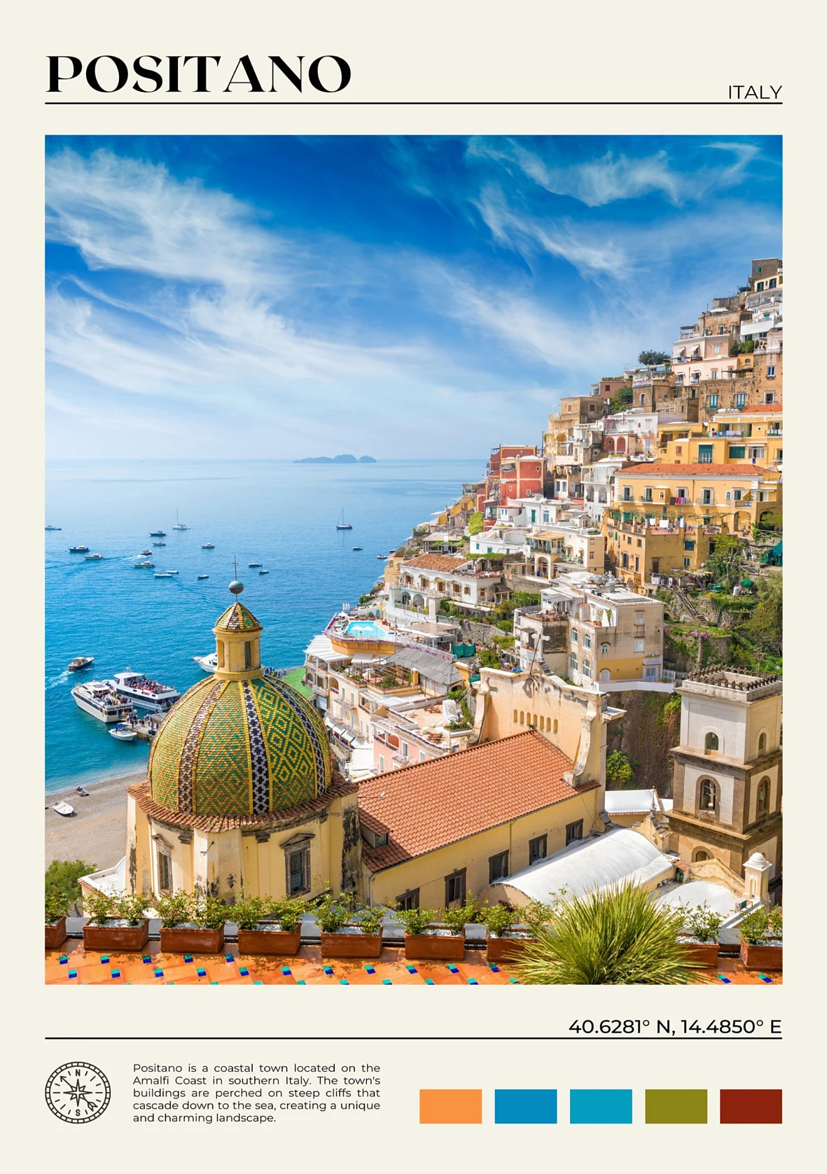 Plakat Włochy - sceneria Como, Sycylii i Portofino Czarny
