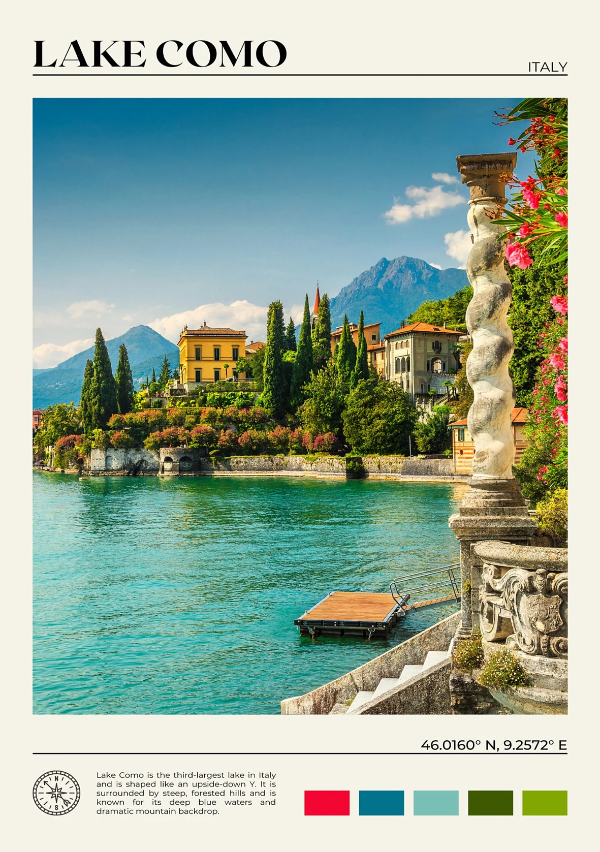 Plakat Włochy - sceneria Como, Sycylii i Portofino Czerwony
