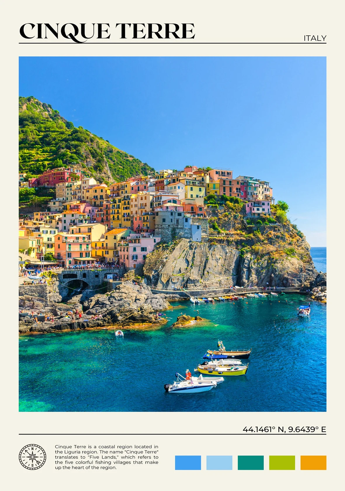 Plakat Włochy - sceneria Como, Sycylii i Portofino Jasnoszary