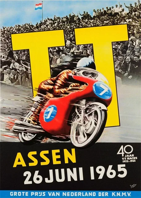Plakat z wyścigiem motocyklowym TT w stylu vintage Armijna zieleń