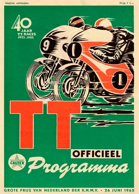 Plakat z wyścigiem motocyklowym TT w stylu vintage Beżowy