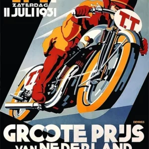 Plakat z wyścigiem motocyklowym TT w stylu vintage Jasny