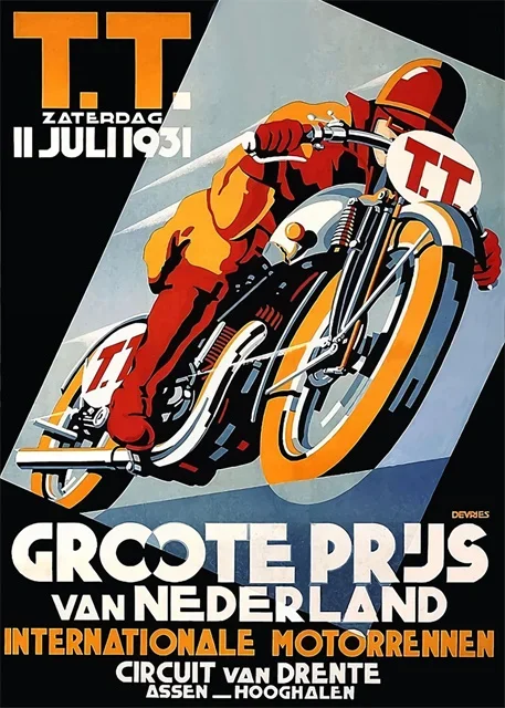 Plakat z wyścigiem motocyklowym TT w stylu vintage Jasny