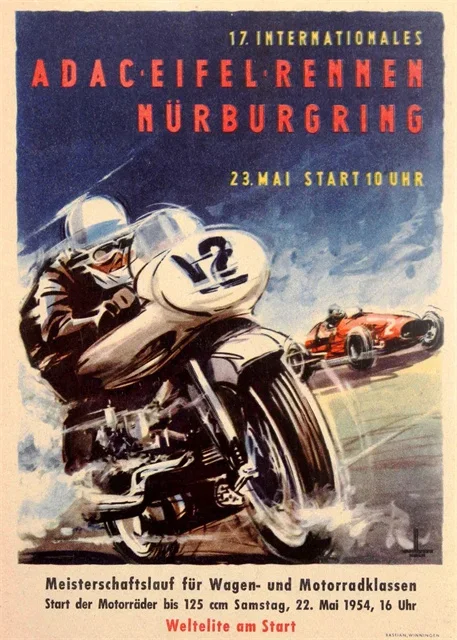 Plakat z wyścigiem motocyklowym TT w stylu vintage śliwka