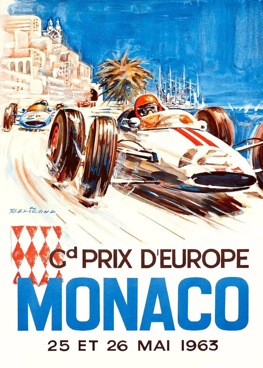 Plakat wyścigowy Monaco Grand Prix w stylu retro Armijna zieleń
