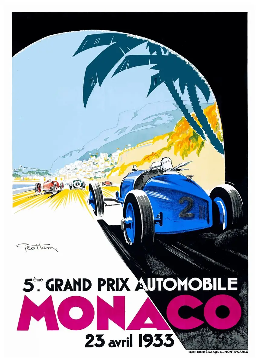 Plakat wyścigowy Monaco Grand Prix w stylu retro Beżowy