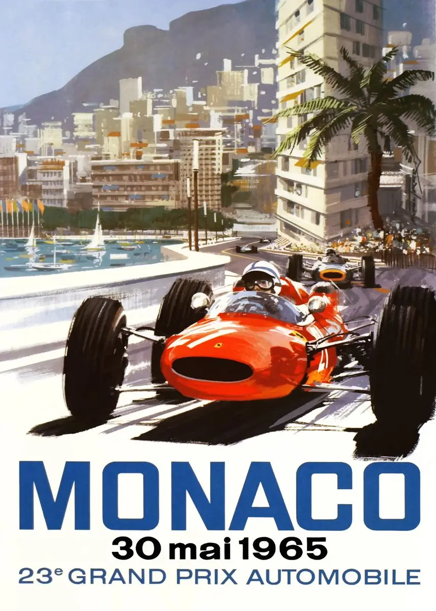 Plakat wyścigowy Monaco Grand Prix w stylu retro Błękitny