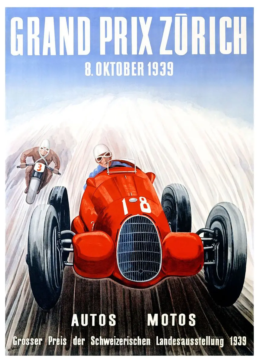 Plakat wyścigowy Monaco Grand Prix w stylu retro Kolba