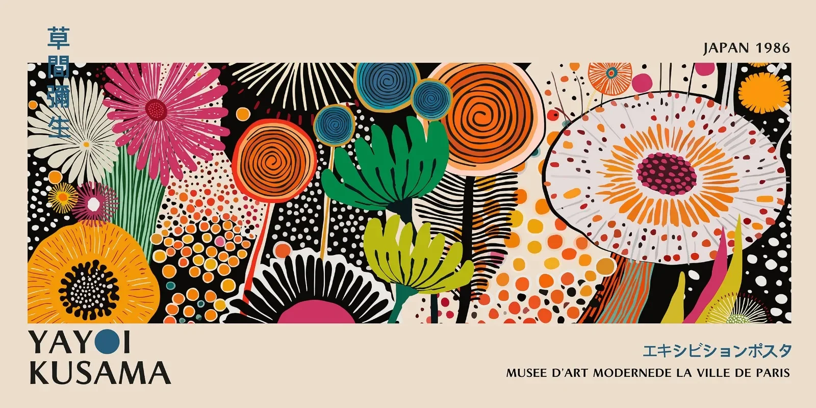 Plakat Yayoi Kusama - kwiaty Wzór 1