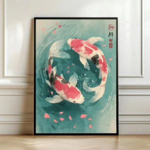 Plakat Yin Yang z karpiami koi Wzór 1