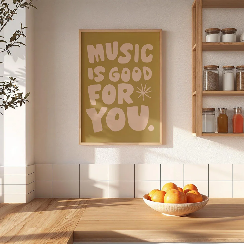 Plakat z cytatem o muzyce w stylu retro Wzór 3
