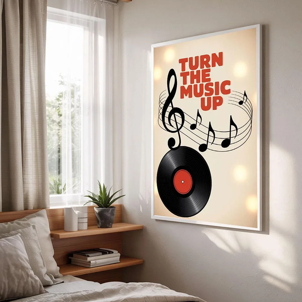 Plakat z cytatem o muzyce w stylu retro Wzór 8