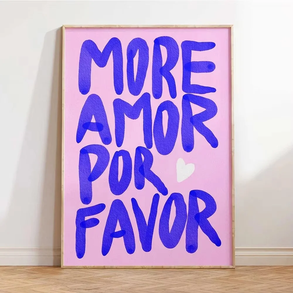 Plakat maksymalistyczny z napisem More Amor Por Favor Czerwony