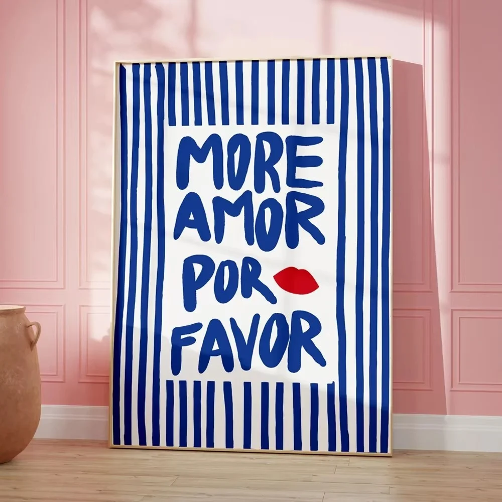 Plakat maksymalistyczny z napisem More Amor Por Favor Fioletowy