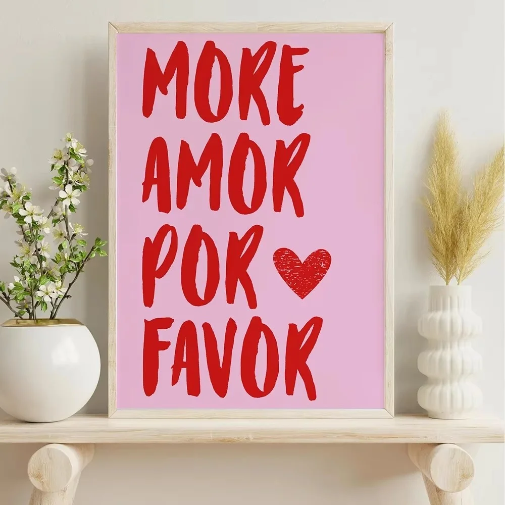 Plakat maksymalistyczny z napisem More Amor Por Favor Granatowy