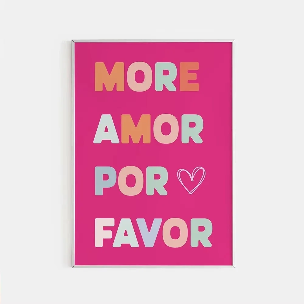 Plakat maksymalistyczny z napisem More Amor Por Favor Jasnozielony