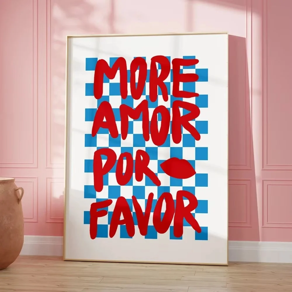 Plakat maksymalistyczny z napisem More Amor Por Favor żółty