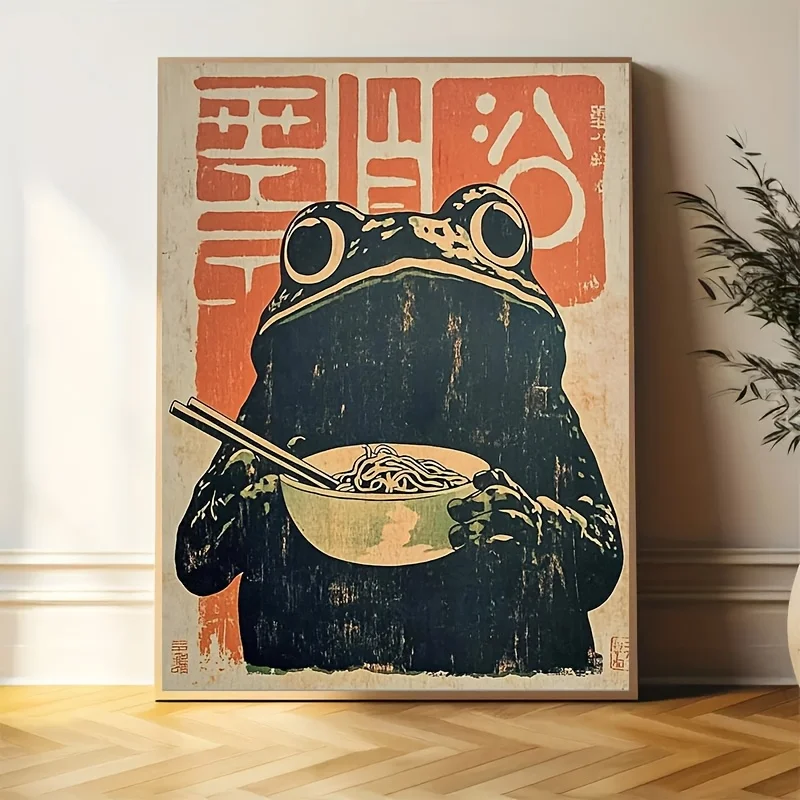 Żaba z ramenem - plakat w stylu japońskim Biały