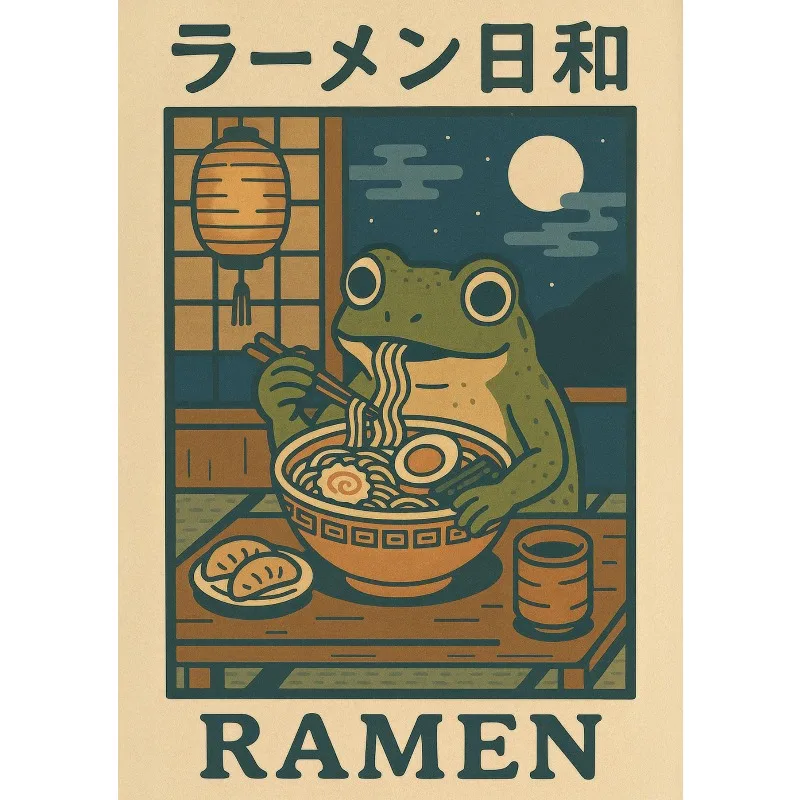 Plakat żaba w wannie - japoński styl woodblock Czerwony