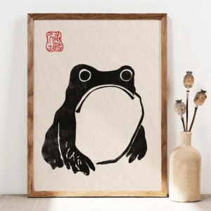 Plakat zabawna zaba - japonska grafika vintage Biały
