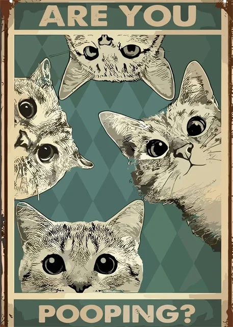 Plakat Zabawne Koty do Łazienki Vintage Jasnoszary