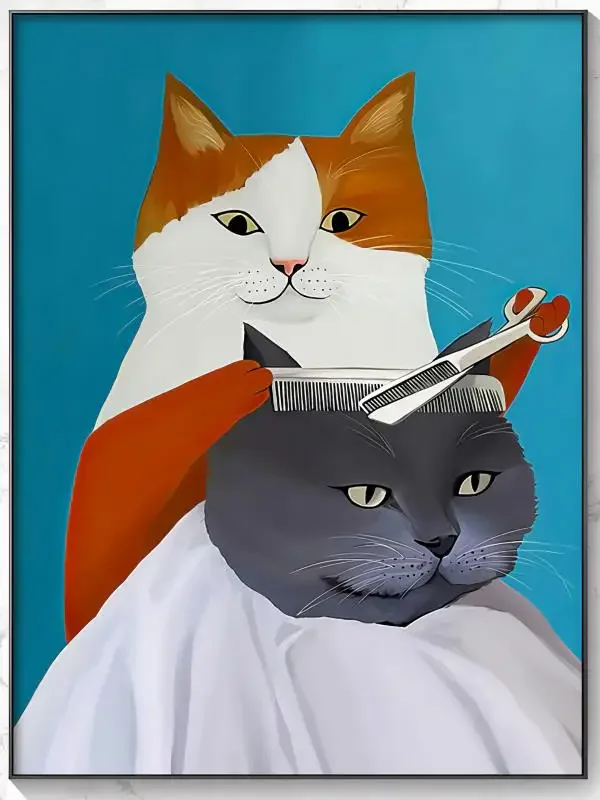 Plakat z zabawnymi kotami - DJ, gitarzysta Beżowy