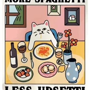 Plakat do kuchni - zabawna gęś i spaghetti Biały
