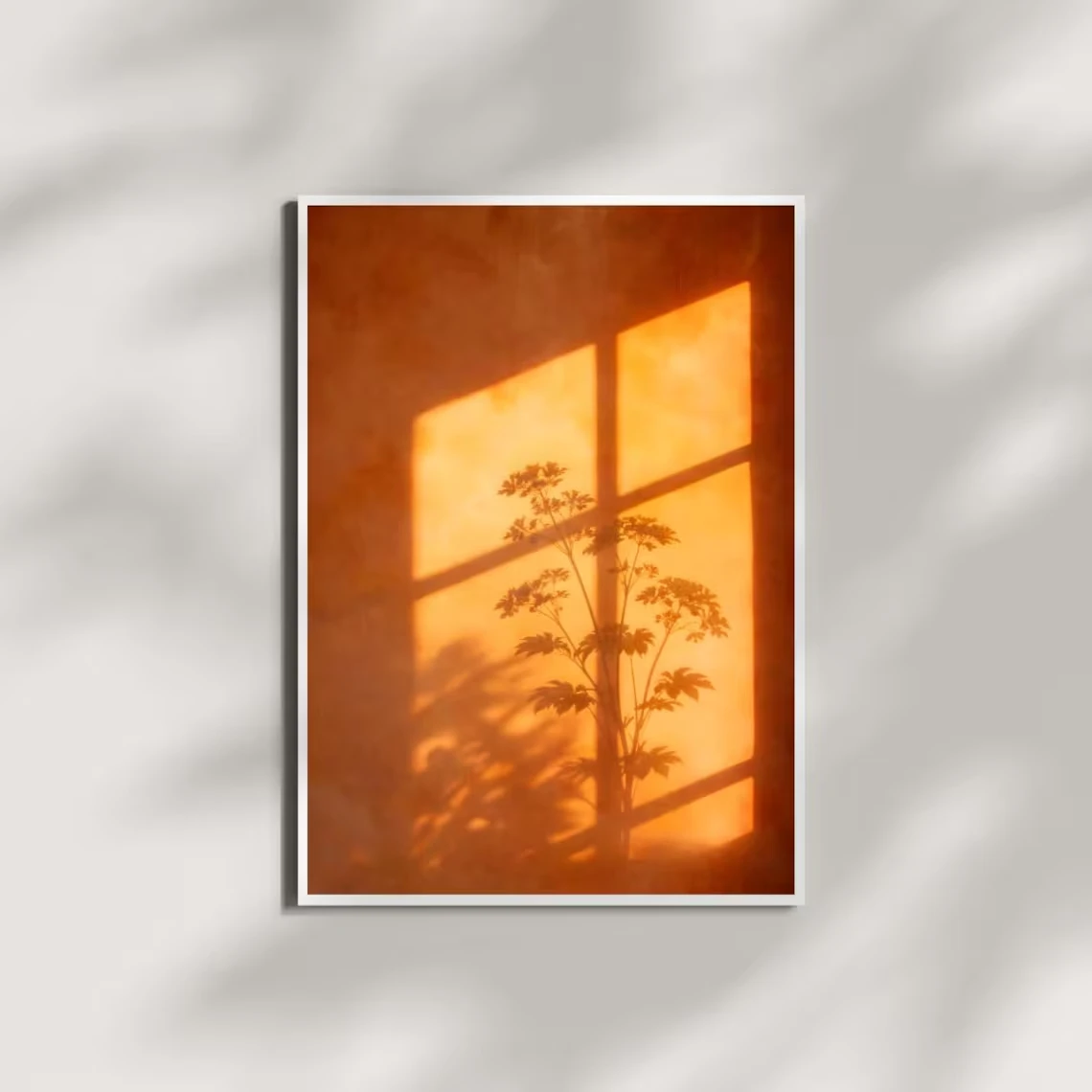 Plakat Zachód Słońca Botaniczny Cień Terakota Biały