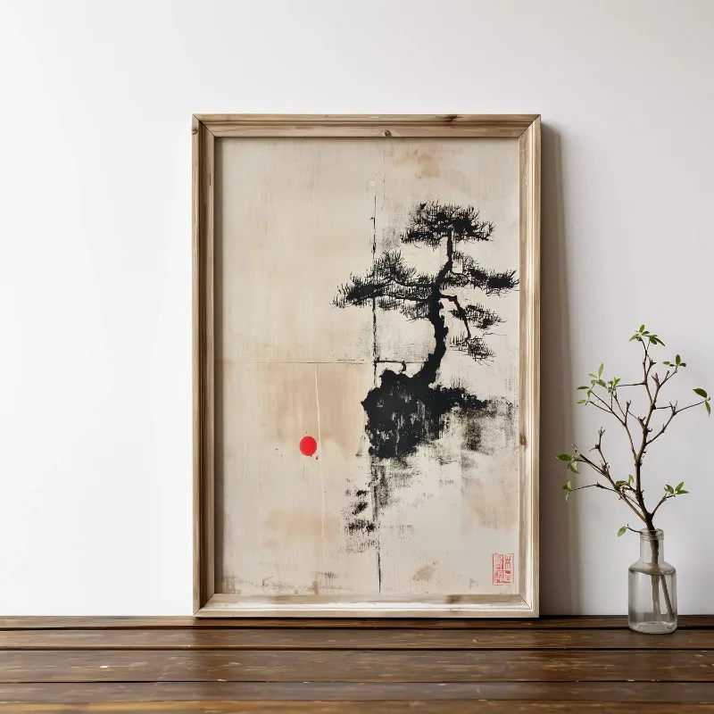 Plakat zen bonsai - japoński minimalizm Biały