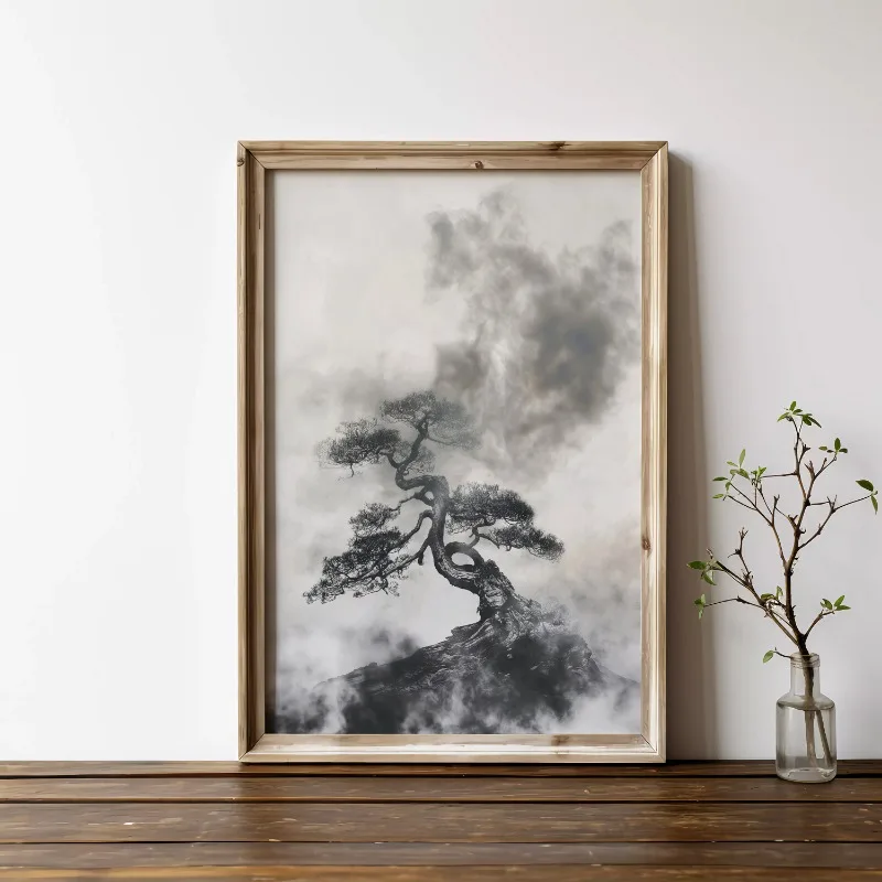 Plakat zen bonsai - japoński minimalizm Fioletowy
