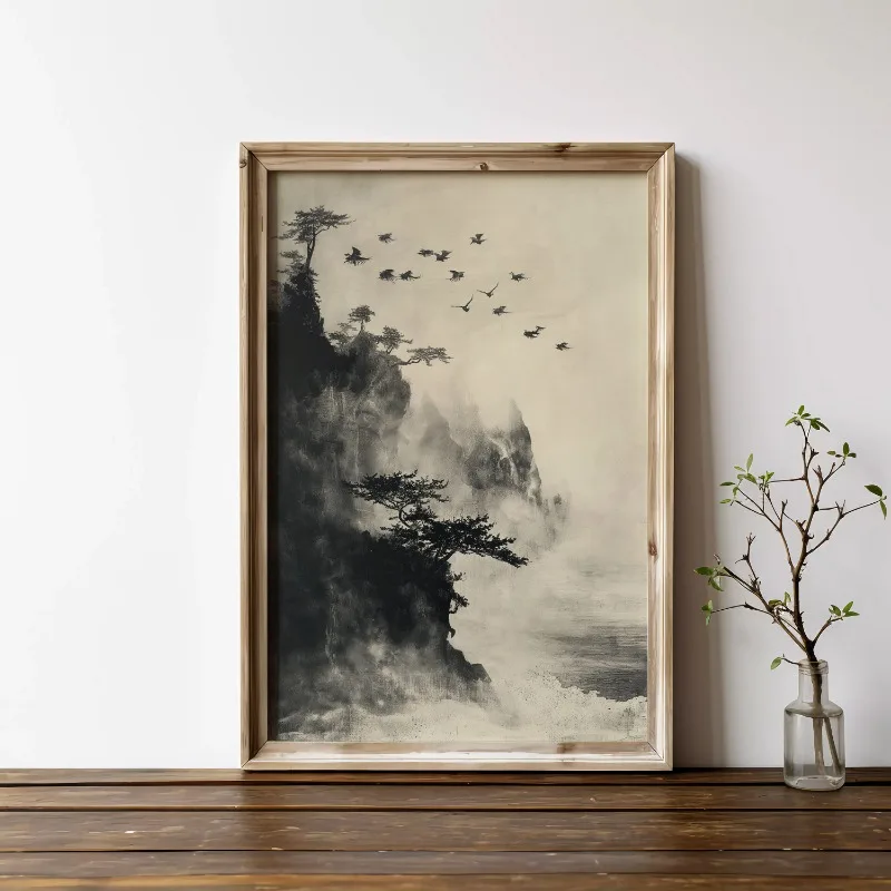 Plakat zen bonsai - japoński minimalizm żółty