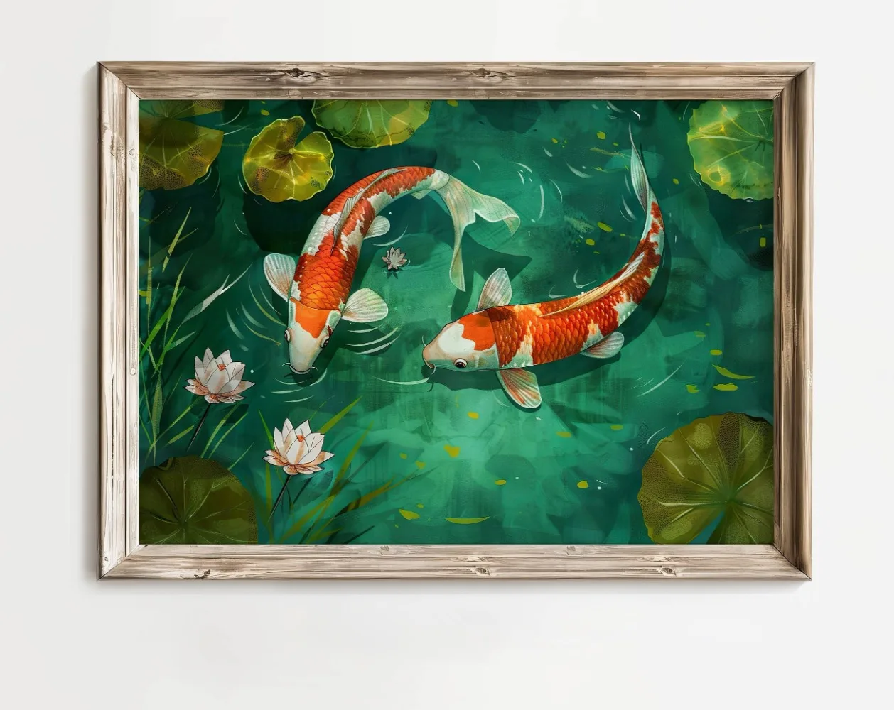 Japoński zen z karpiami koi - plakat krajobraz Czarny