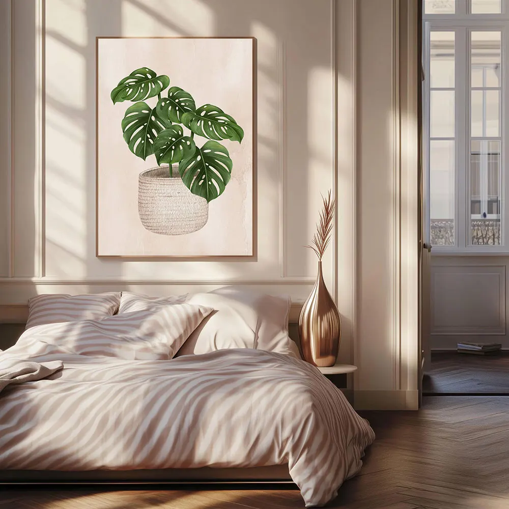 Plakat z zielonymi liśćmi roślin Czerwony