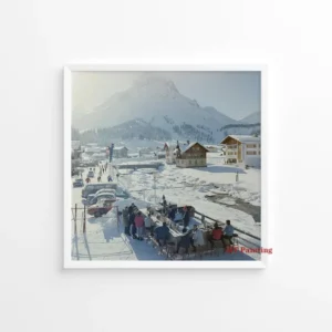 Zimowe wakacje na nartach - plakat retro Granatowy