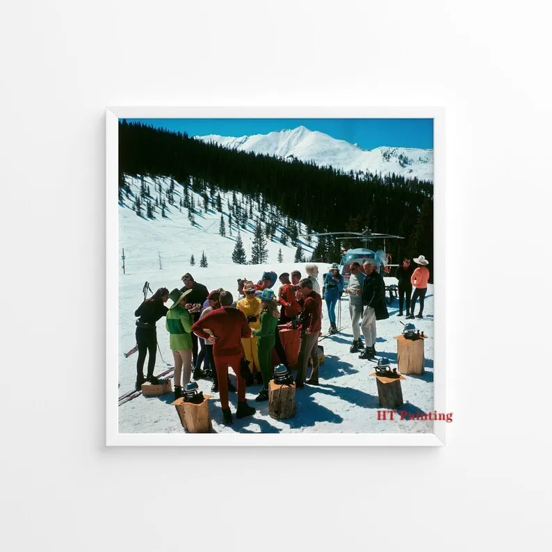 Zimowe wakacje na nartach - plakat retro Zielony