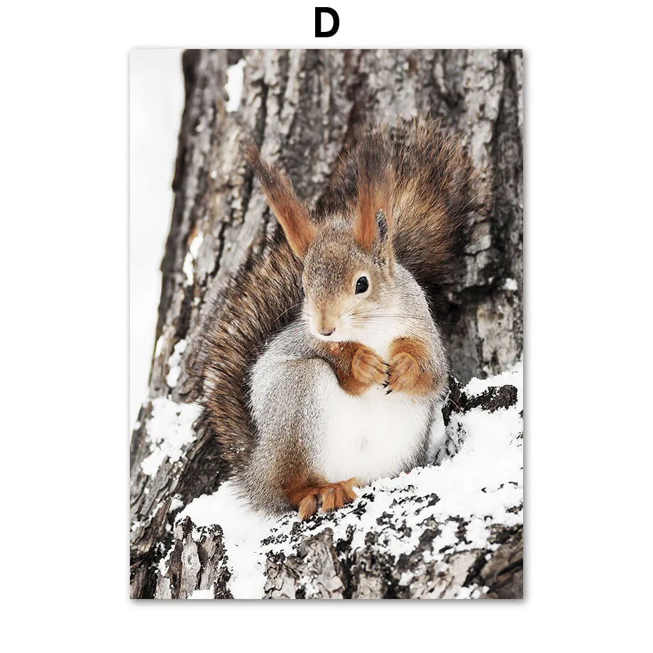 Plakat zimowy - czerwony domek, renifer i sosny Burgundia