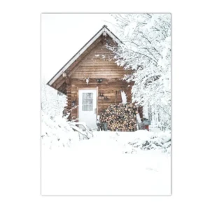 Plakat zimowy las - lis, sowa i jeleń wśród sosen Niebieski